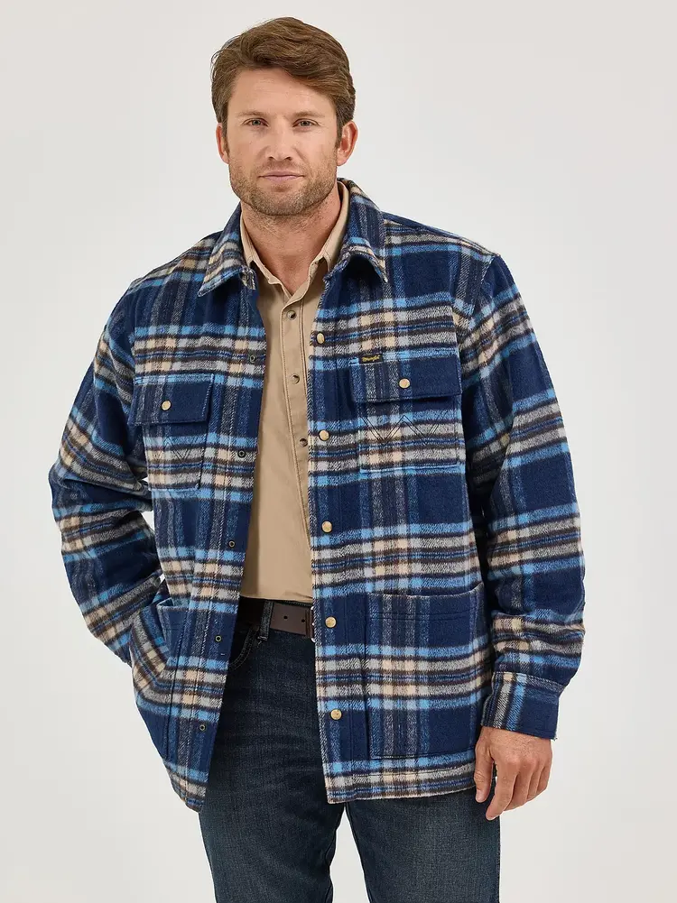 Wrangler Quilt Lined Flannel Shirt Jacket Navy Plaid