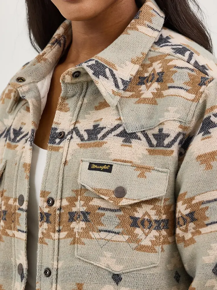 Wrangler Quilt Lined Jacquard Shacket Pale Green