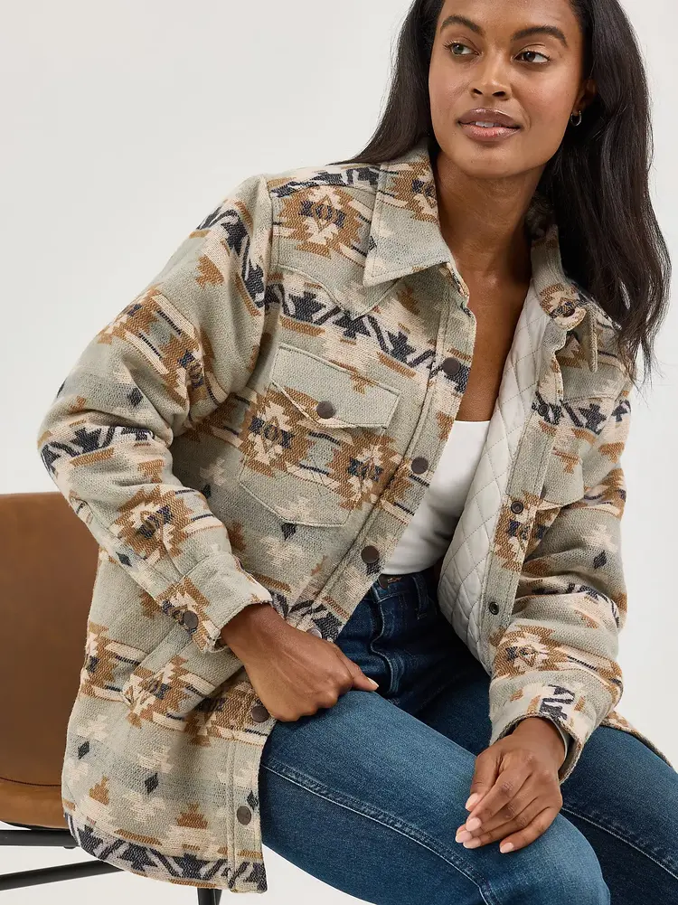 Wrangler Quilt Lined Jacquard Shacket Pale Green