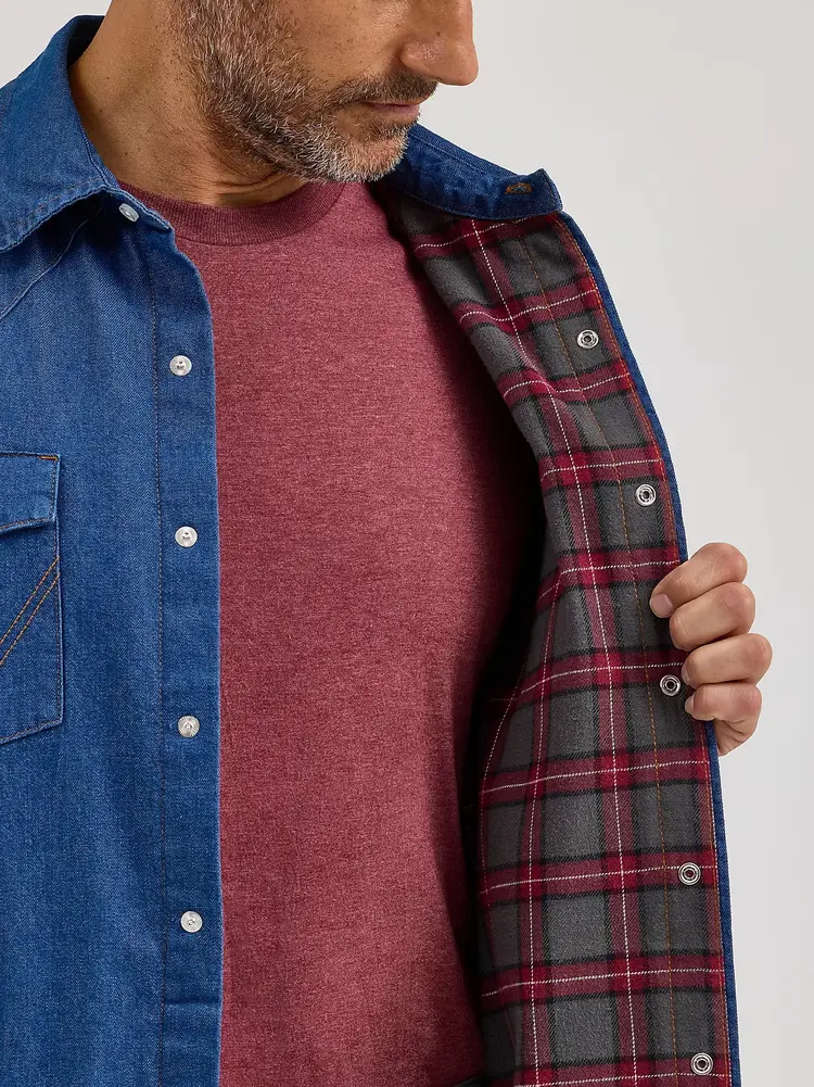 Wrangler Flannel Lined Solid Work Shirt Blue Denim