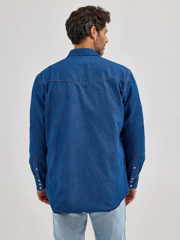 Wrangler Flannel Lined Solid Work Shirt Blue Denim