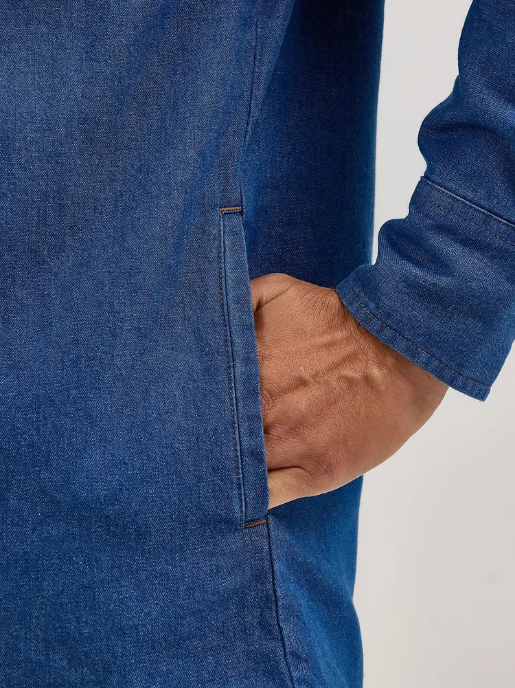 Wrangler Flannel Lined Solid Work Shirt Blue Denim