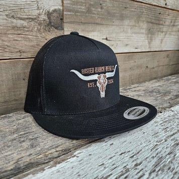 Rusted Ranch Wear Longhorn Light Logo Flat Cap Black