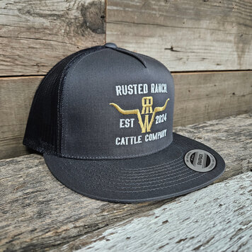 Rusted Ranch Wear RRW Cattle Co Flat Cap Charcoal/Gold