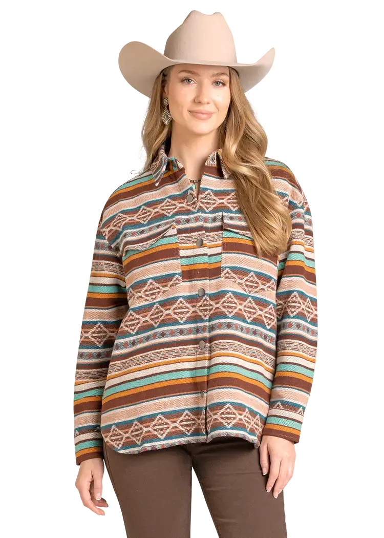 Rock & Roll Denim Multicolored Aztec Shacket