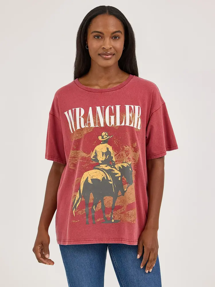 Wrangler Acid Wash Oversized Tee Chili Oil