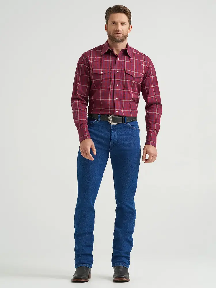 Wrangler Wrinkle Resist Plaid Snap Garnet