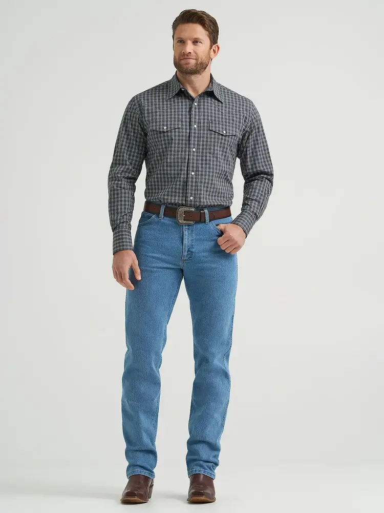 Wrangler Wrinkle Resist Plaid Snap Deep Grey