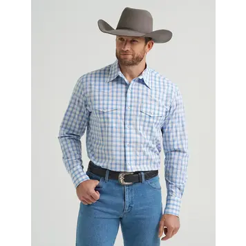 Wrangler Wrinkle Resist Plaid Snap True Blue