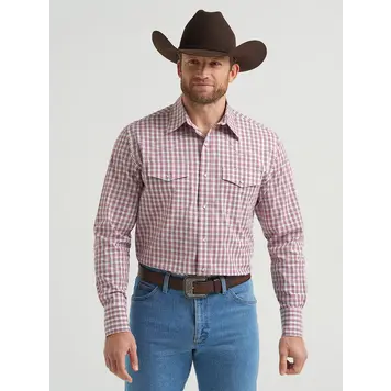 Wrangler Wrinkle Resist Plaid Snap Scarlet Layer