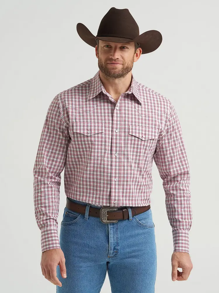 Wrangler Wrinkle Resist Plaid Snap Scarlet Layer