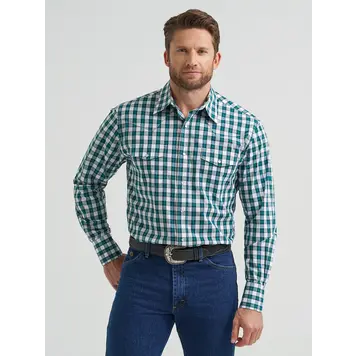Wrangler Wrinkle Resist Plaid Snap Verdant Green