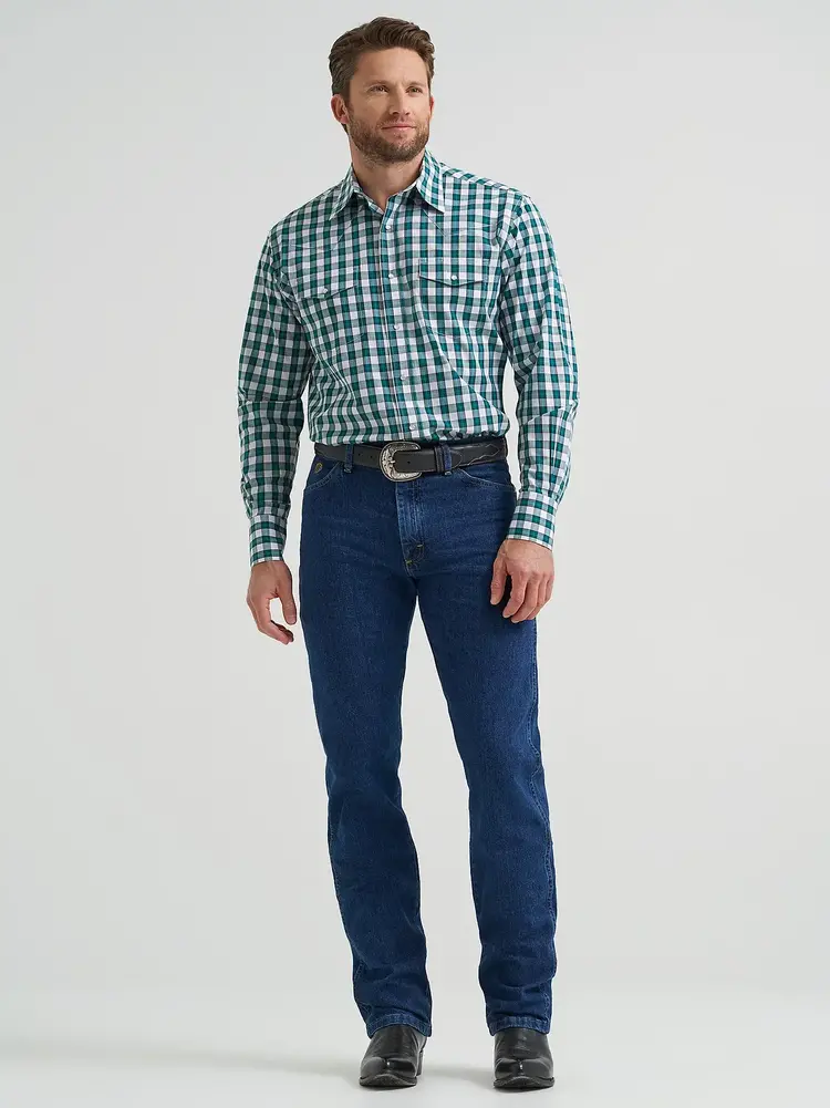 Wrangler Wrinkle Resist Plaid Snap Verdant Green