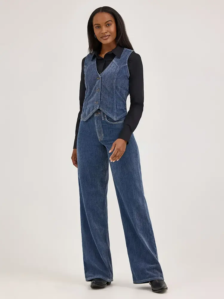 Wrangler Airy Denim Crop Vest Blue