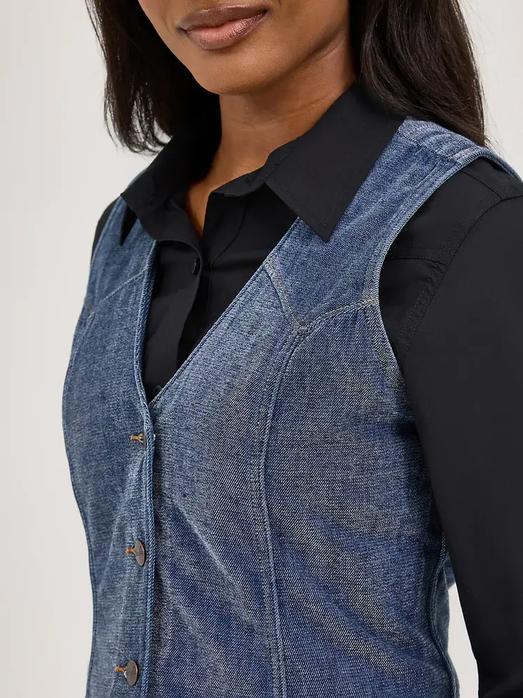 Wrangler Airy Denim Crop Vest Blue