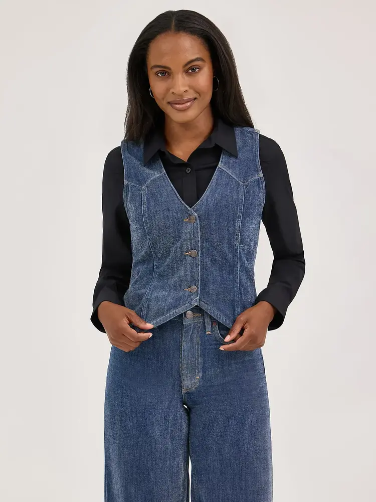 Wrangler Airy Denim Crop Vest Blue