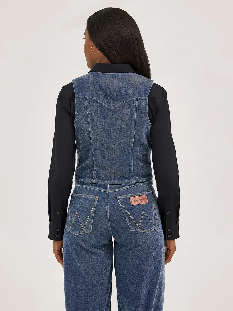 Wrangler Airy Denim Crop Vest Blue