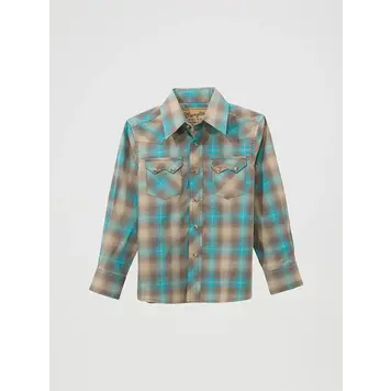 Wrangler Youth Retro Plaid Snap Tan Aqua
