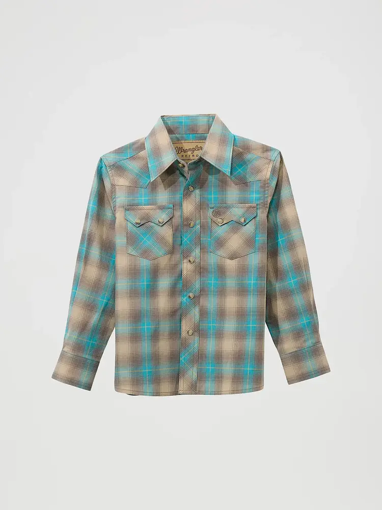 Wrangler Youth Retro Plaid Snap Tan Aqua