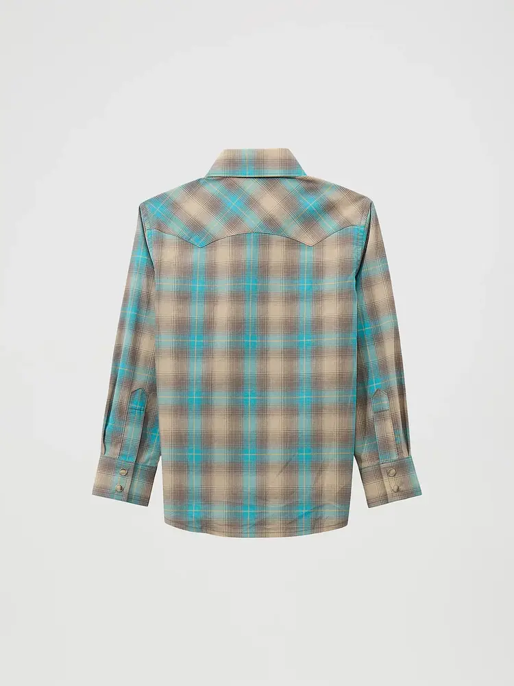 Wrangler Youth Retro Plaid Snap Tan Aqua