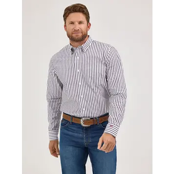 Wrangler Cody Johnson Button Down Navy White Stripes