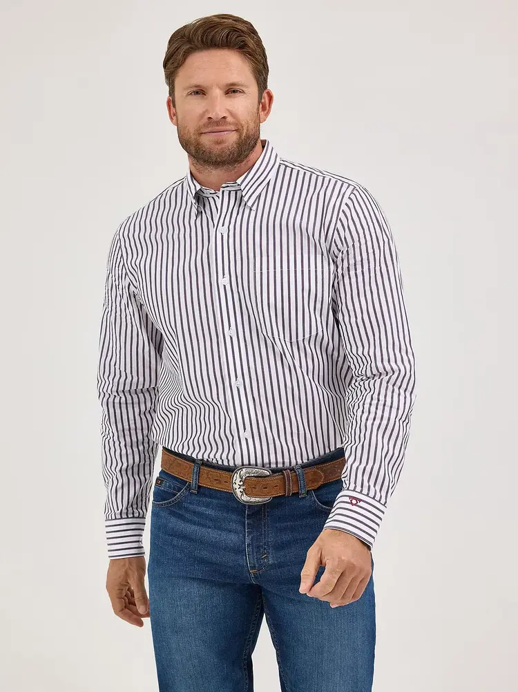Wrangler Cody Johnson Button Down Navy White Stripes