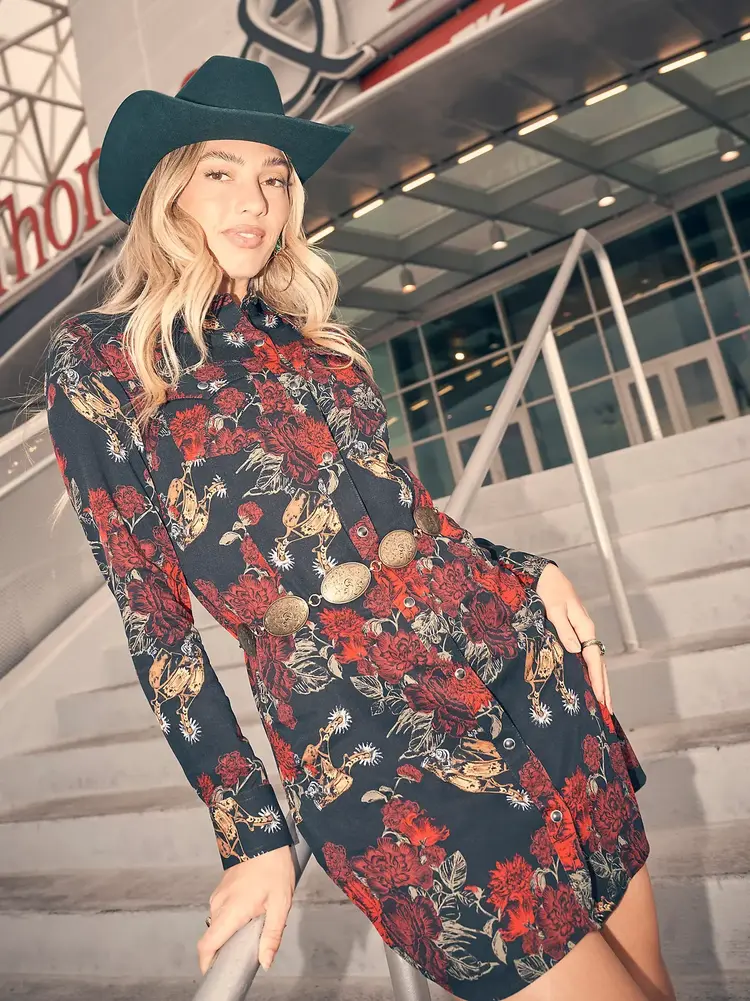 Wrangler Western Floral Snap Dress Black