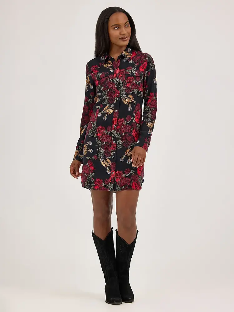 Wrangler Western Floral Snap Dress Black