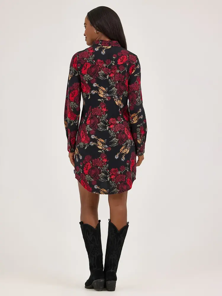 Wrangler Western Floral Snap Dress Black