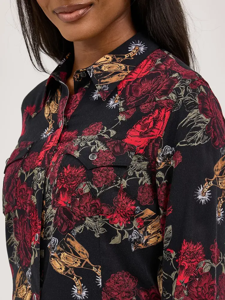 Wrangler Western Floral Snap Dress Black