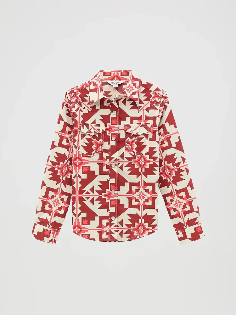Wrangler Youth Geo Print Snap Pink