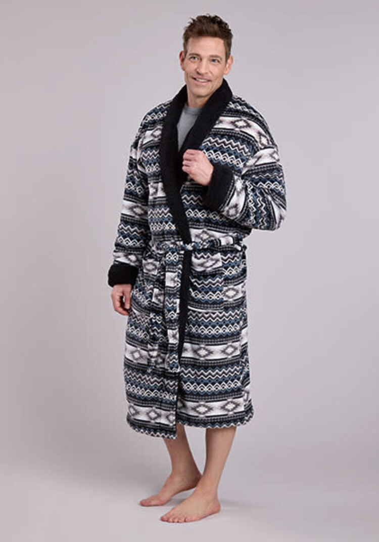 Roper Aztec Fleece Robe Black White