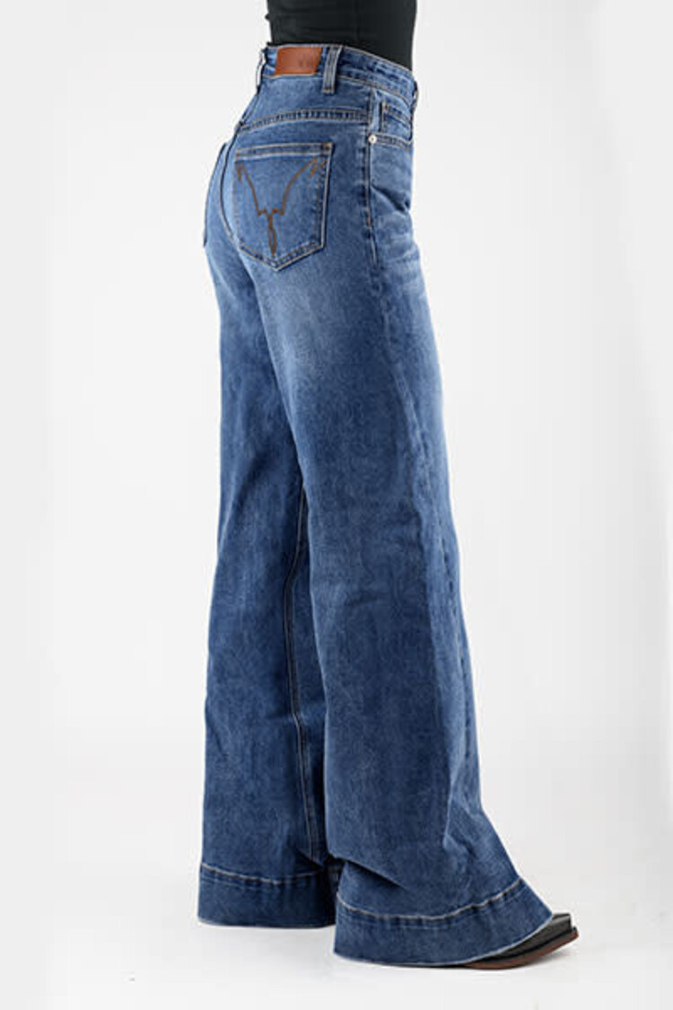 Tin Haul High Rise Wide Leg Gold Embroidered Pocket