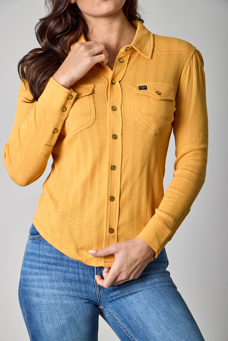 Kimes Ranch Isabel Pointelle Snap Yellow Ochre