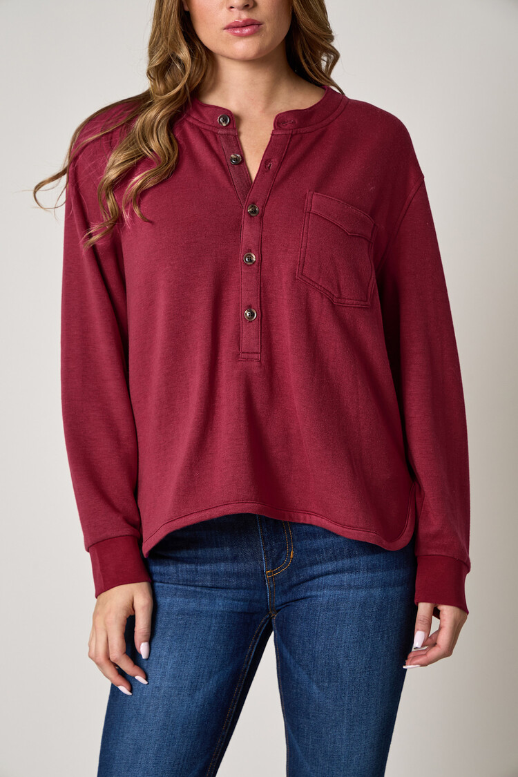 Kimes Ranch Elouise Henley Sweatshirt Maroon