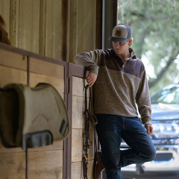 HOOey Stevie Brown Pullover Red Blue Aztec