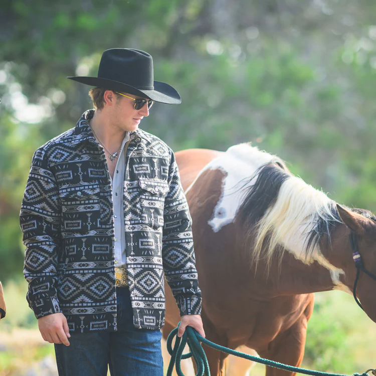 HOOey Durango Shacket Black Grey Aztec