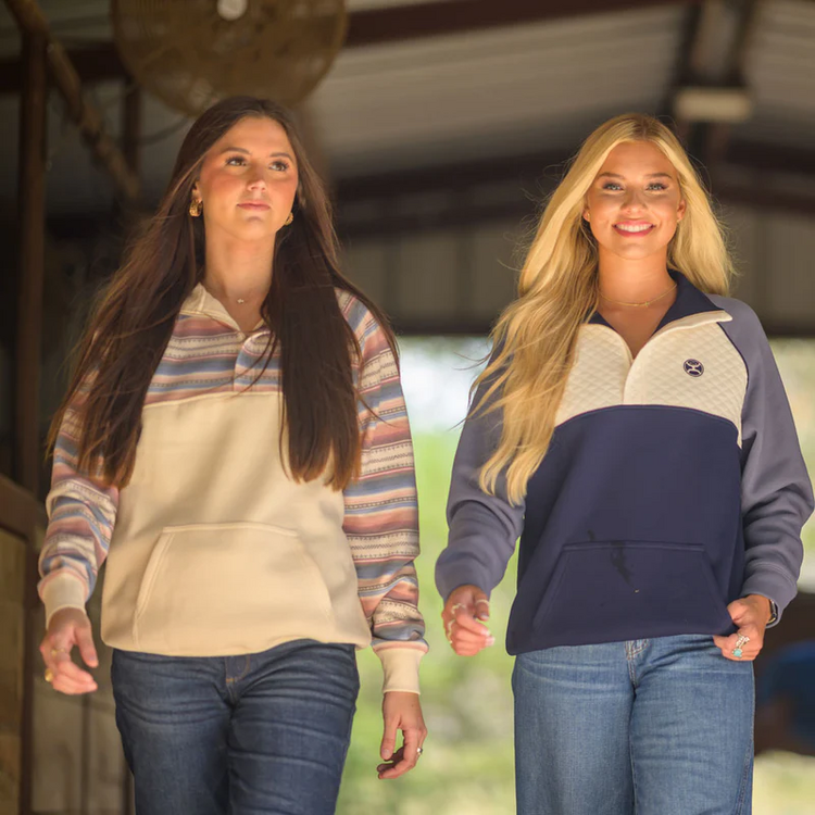 HOOey The Prime 1/4 Zip Cream Navy Pullover