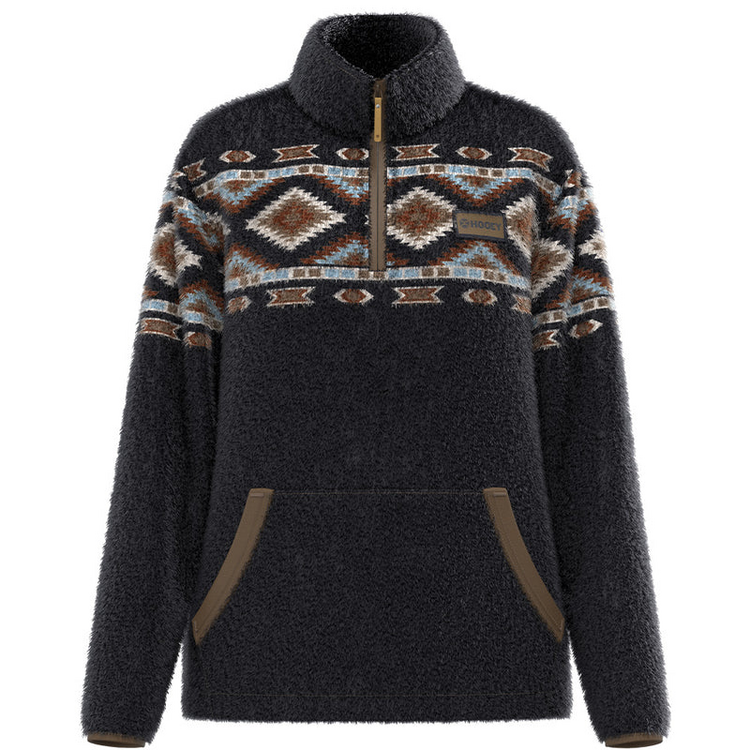 HOOey Kodi Fleece Pullover Black Aztec