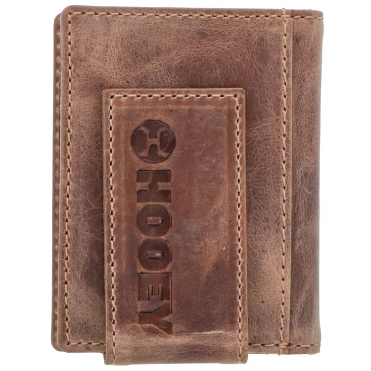 HOOey Dalton Smooth Brown Stitching Bifold Money Clip