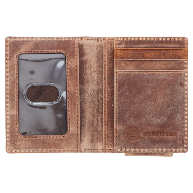 HOOey Dalton Smooth Brown Stitching Bifold Money Clip