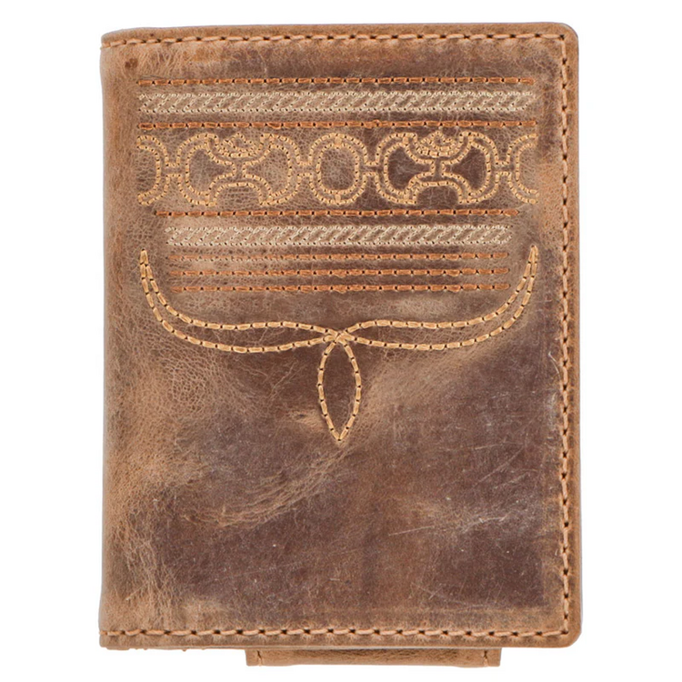 HOOey Dalton Smooth Brown Stitching Bifold Money Clip