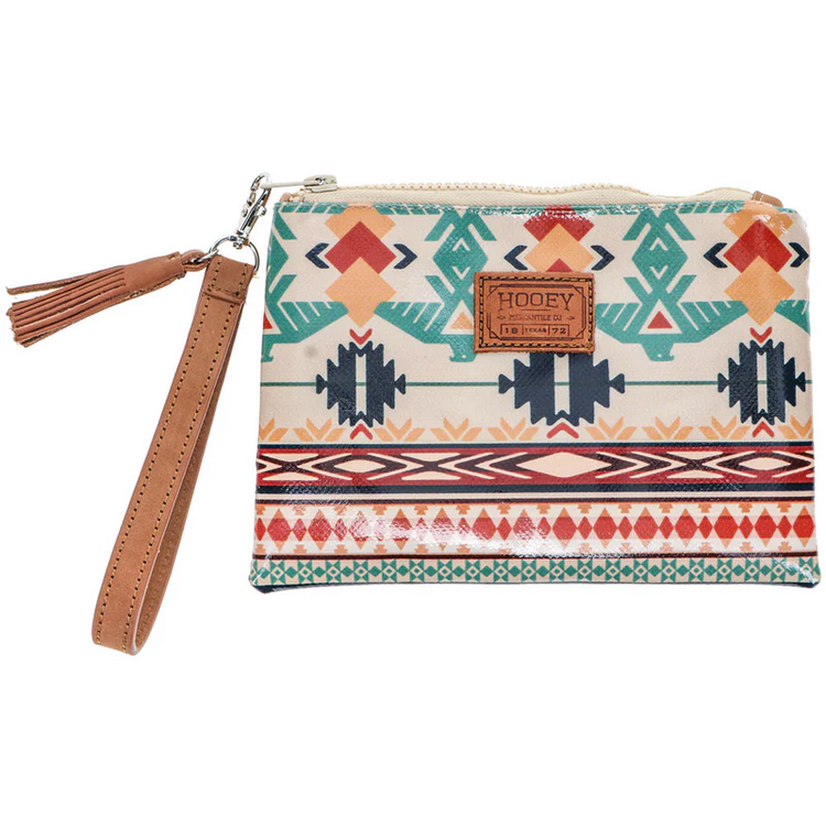 HOOey Thunderbird Tan Navy Chevron Wristlet