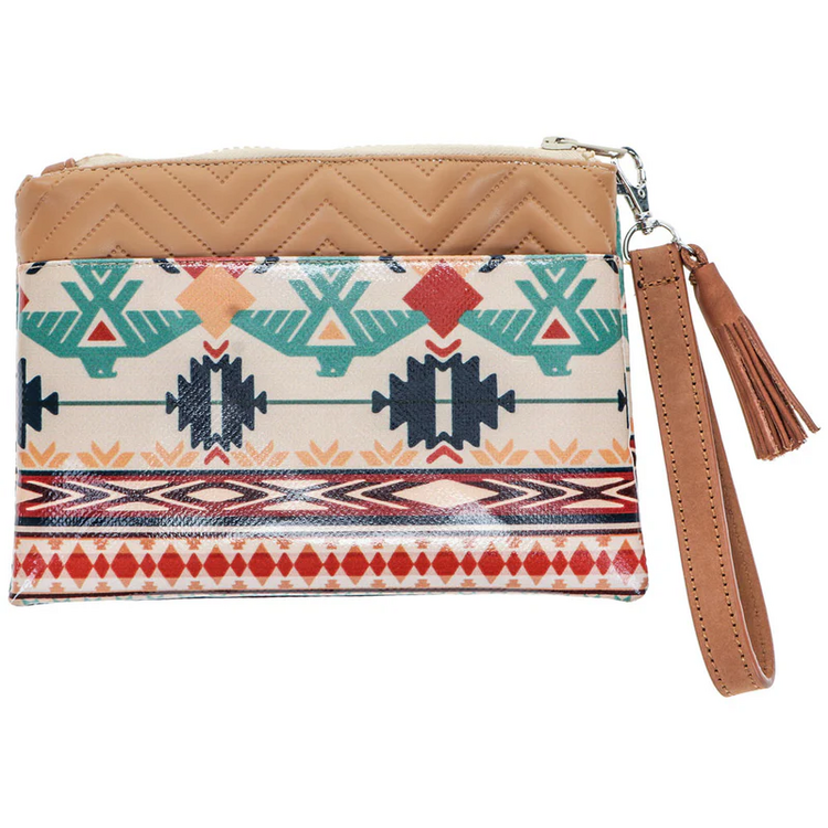HOOey Thunderbird Tan Navy Chevron Wristlet