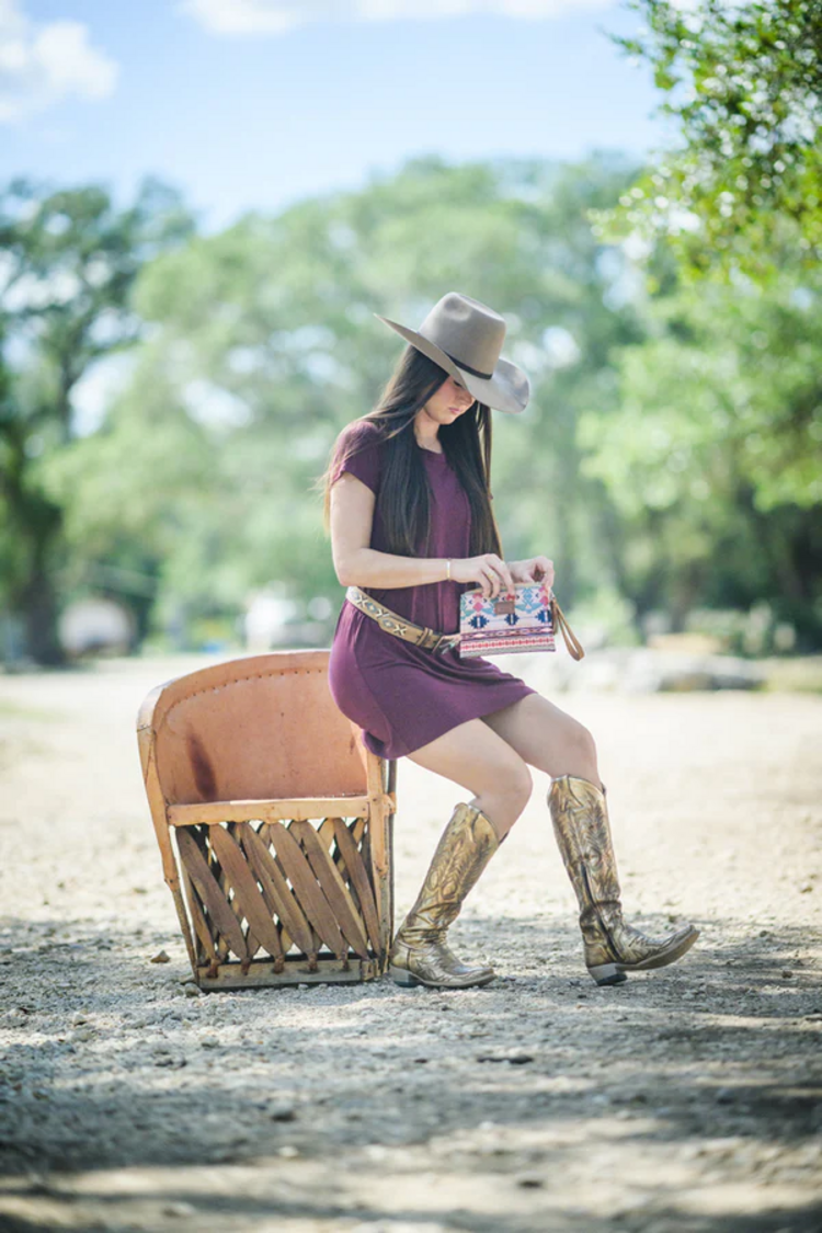 HOOey Thunderbird Tan Navy Chevron Wristlet