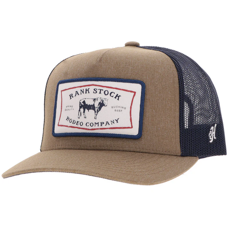 HOOey Rank Stock Hat Tan Navy Rectangle Patch