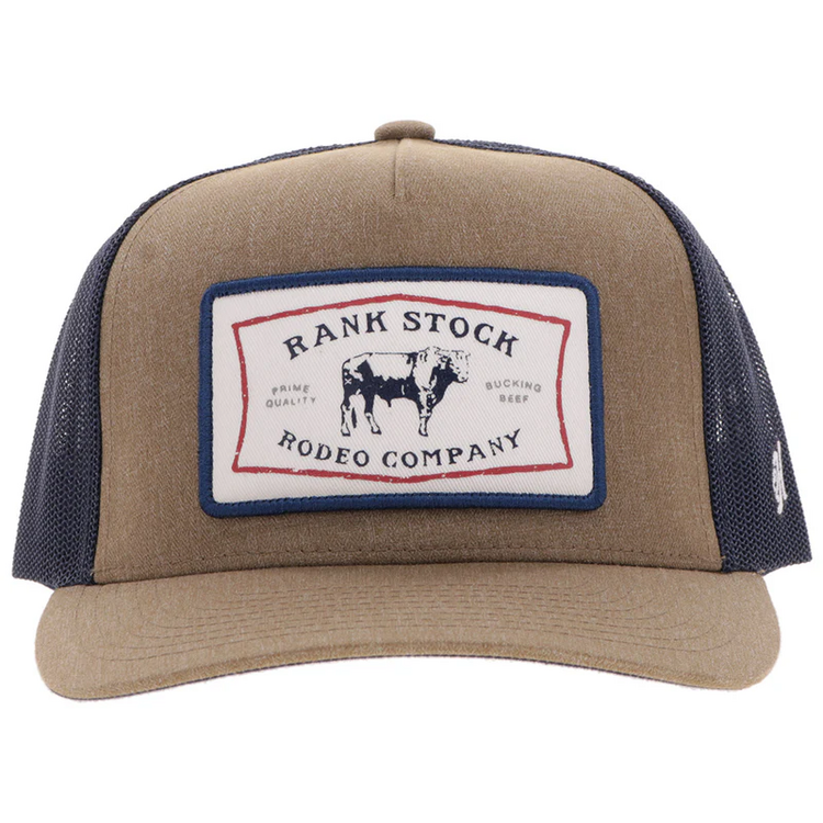 HOOey Rank Stock Hat Tan Navy Rectangle Patch