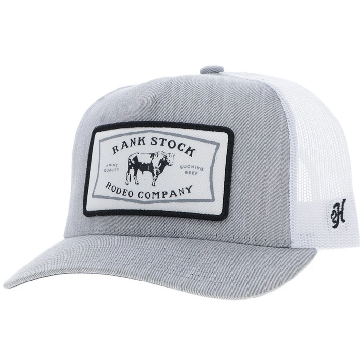 HOOey Rank Stock Hat Grey White Rectangle Patch