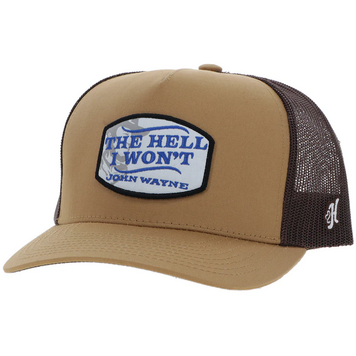 HOOey John Wayne Hat Tan Blue White Patch