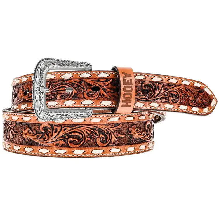 HOOey Tuff Hand Tooled Floral Filigree Natural / Ivory Belt